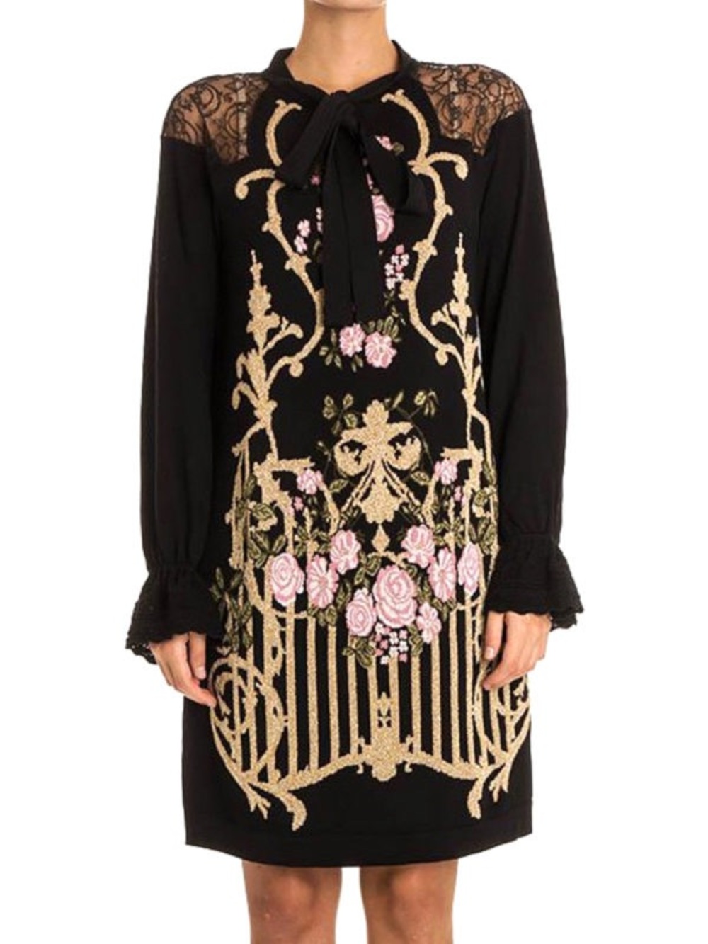 NEW with tags Alberta Ferretti Wool and Lace Embellished Baroque Dress